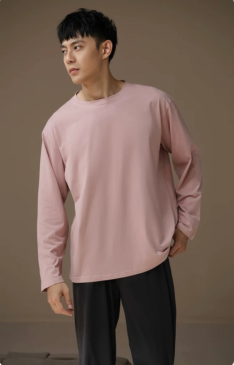 Men’s Cotton Pajama Set – Gray Pink & Dark Gray | Cozy Winter Loungewear