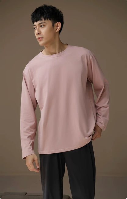Men’s Cotton Pajama Set – Gray Pink & Dark Gray | Cozy Winter Loungewear