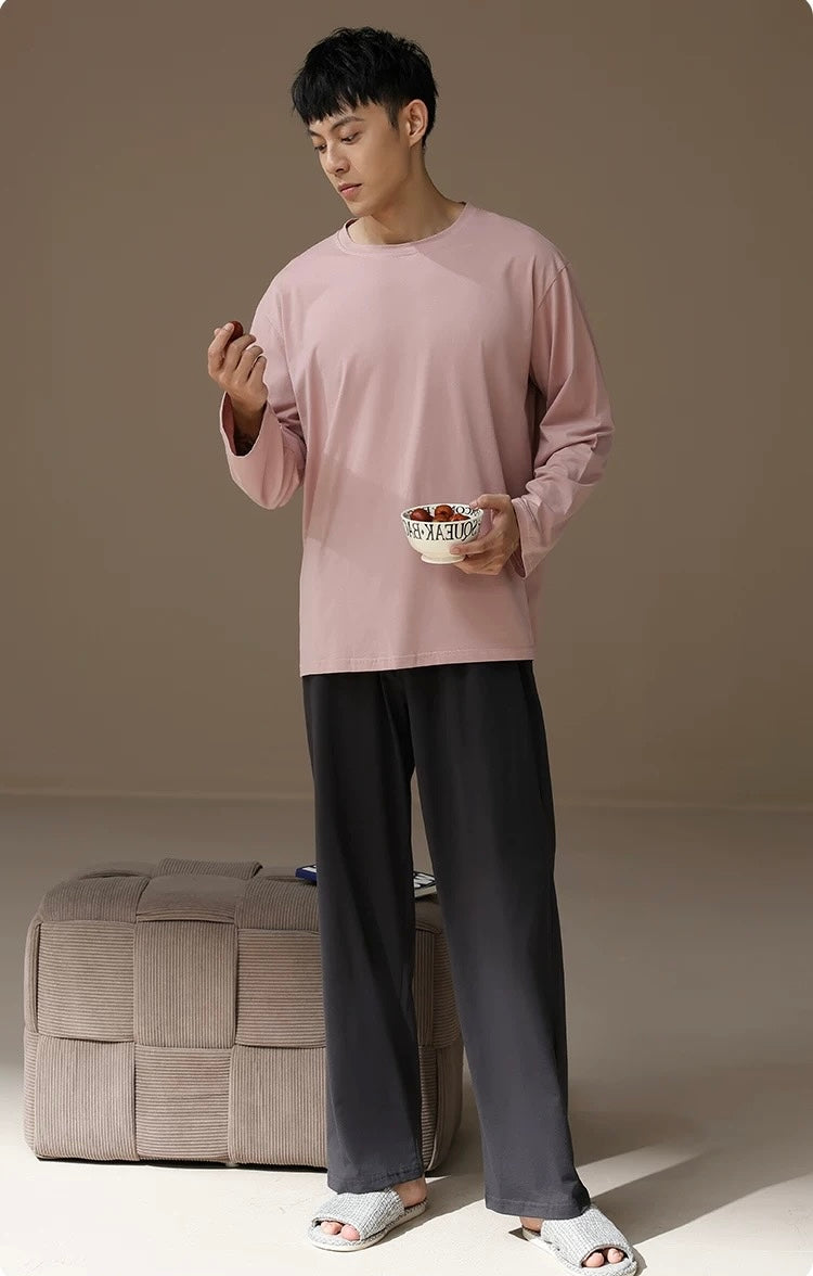 Men’s Cotton Pajama Set – Gray Pink & Dark Gray | Cozy Winter Loungewear