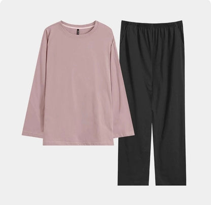Men’s Cotton Pajama Set – Gray Pink & Dark Gray | Cozy Winter Loungewear