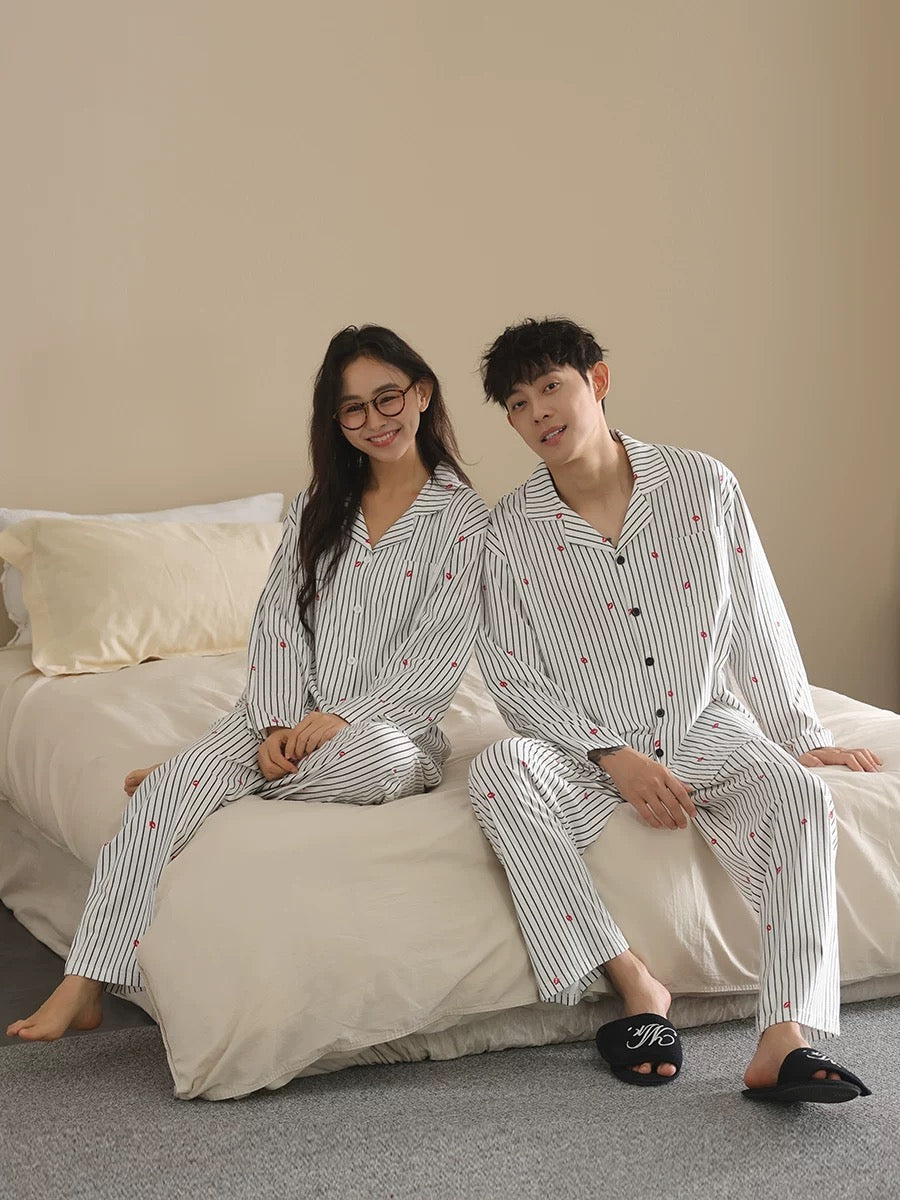 Matching Couple Pajamas Set – Cotton Striped Loungewear for Him & Her