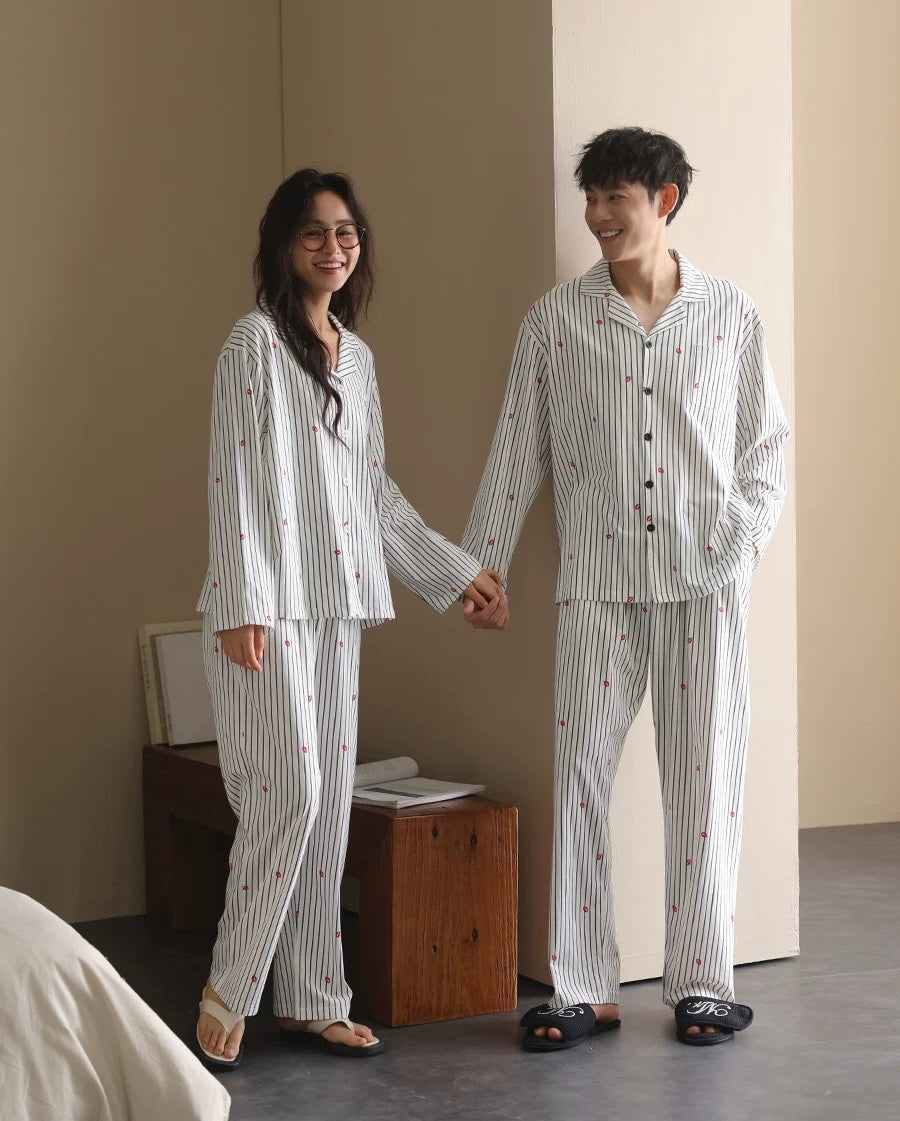 Matching Couple Pajamas Set – Cotton Striped Loungewear for Him & Her