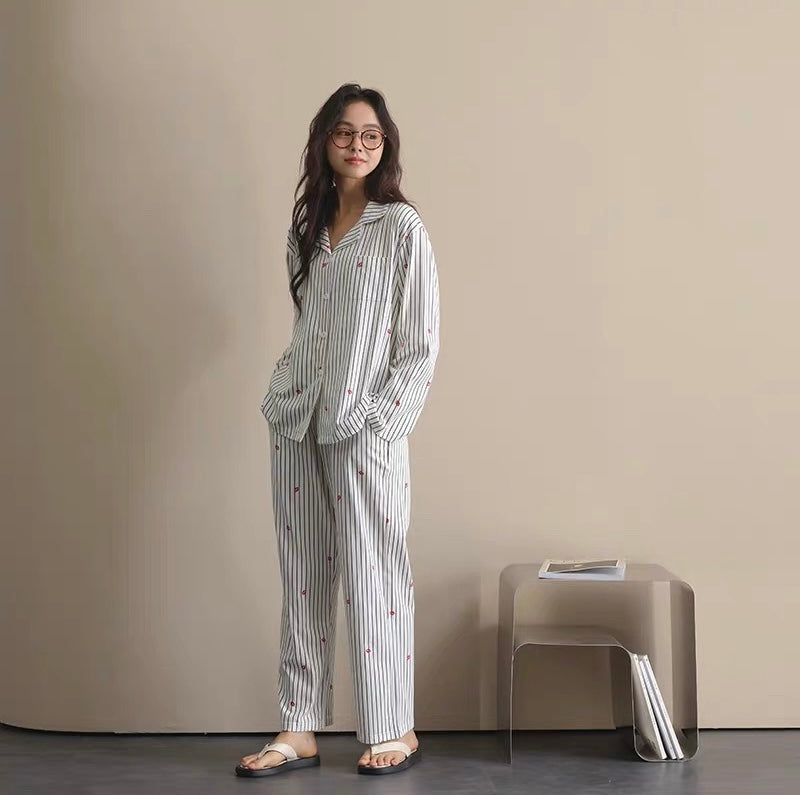 Matching Couple Pajamas Set – Cotton Striped Loungewear for Him & Her