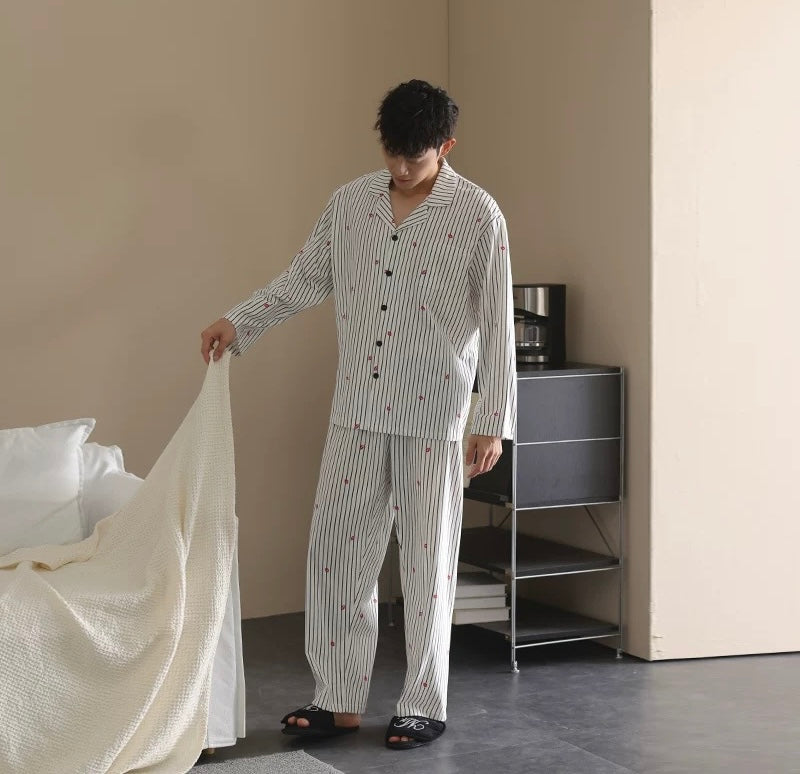 Matching Couple Pajamas Set – Cotton Striped Loungewear for Him & Her
