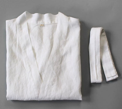 Handmade Linen Bathrobe – Unisex Spa Robe, Custom Color Dressing Gown