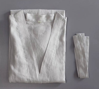 Handmade Linen Bathrobe – Unisex Spa Robe, Custom Color Dressing Gown