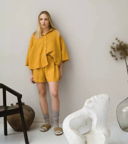 Handmade Linen Shirt & Shorts Set – Custom Colors, Summer Loungewear