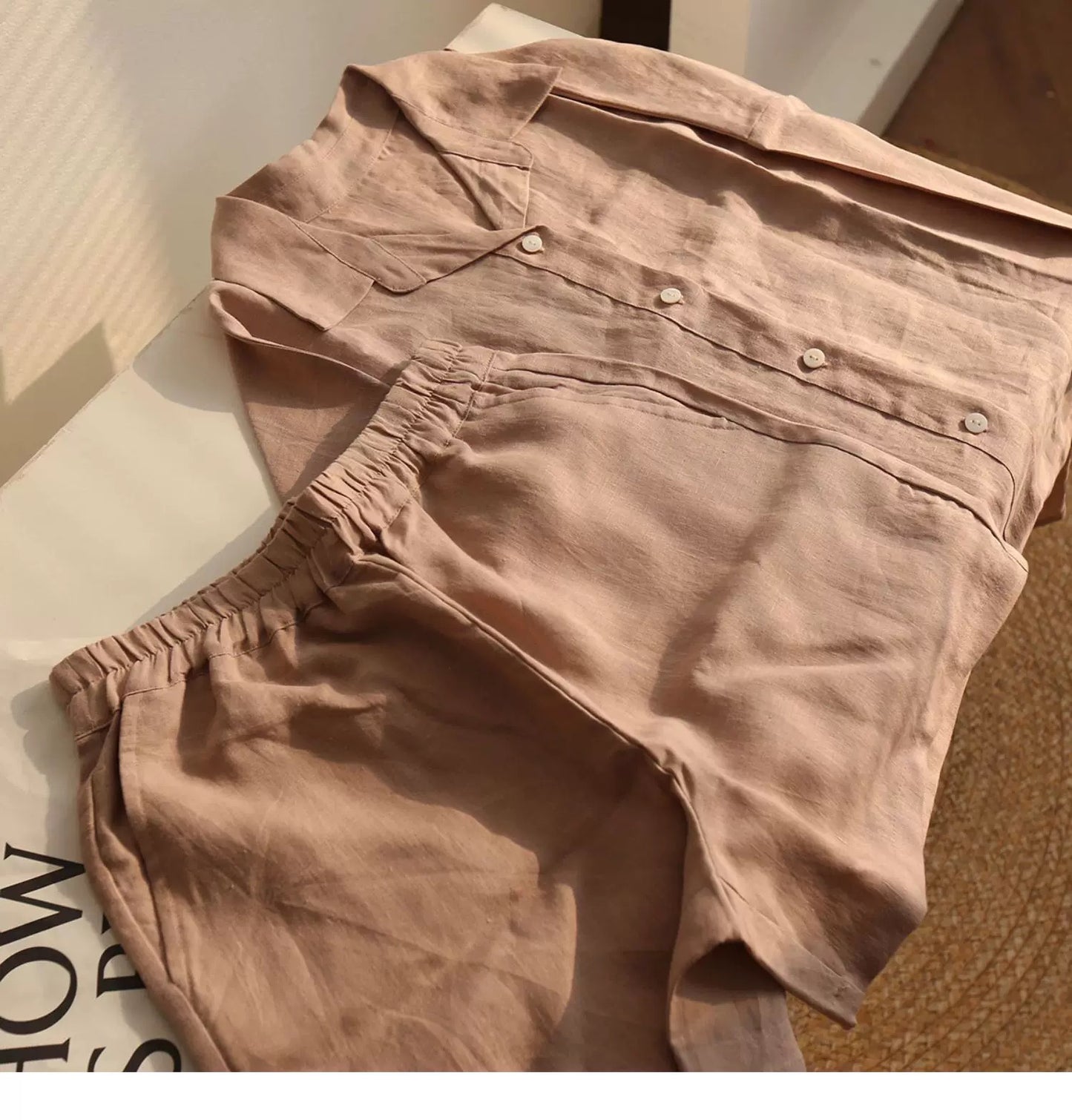 Handmade Linen Shirt & Shorts Set – Custom Colors, Summer Loungewear