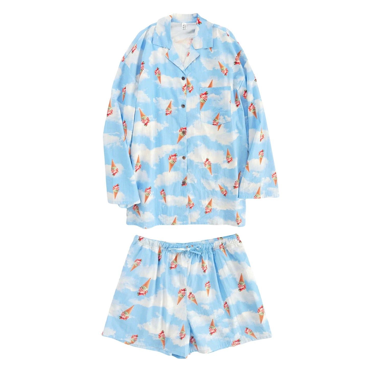 Ice Cream Print Pajama Set – Cute Cotton Loungewear for Women & Teens