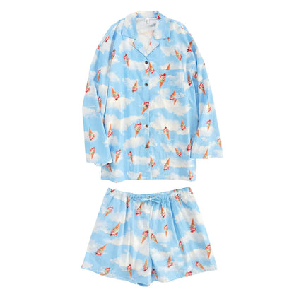 Ice Cream Print Pajama Set – Cute Cotton Loungewear for Women & Teens