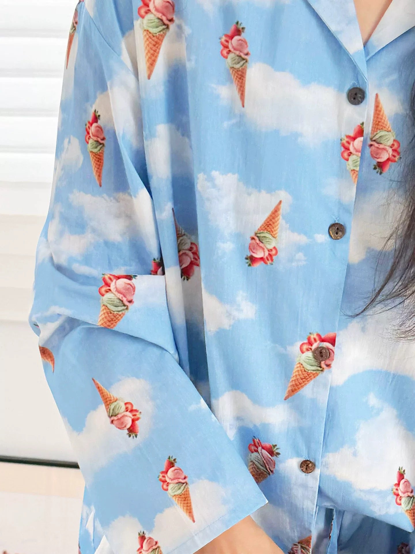 Ice Cream Print Pajama Set – Cute Cotton Loungewear for Women & Teens