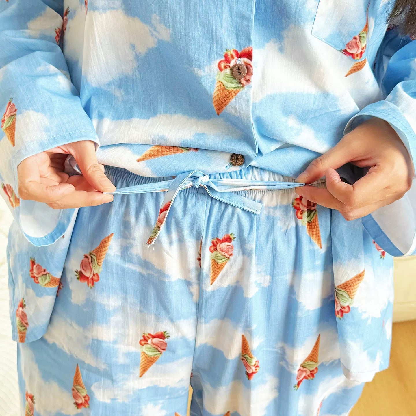 Ice Cream Print Pajama Set – Cute Cotton Loungewear for Women & Teens