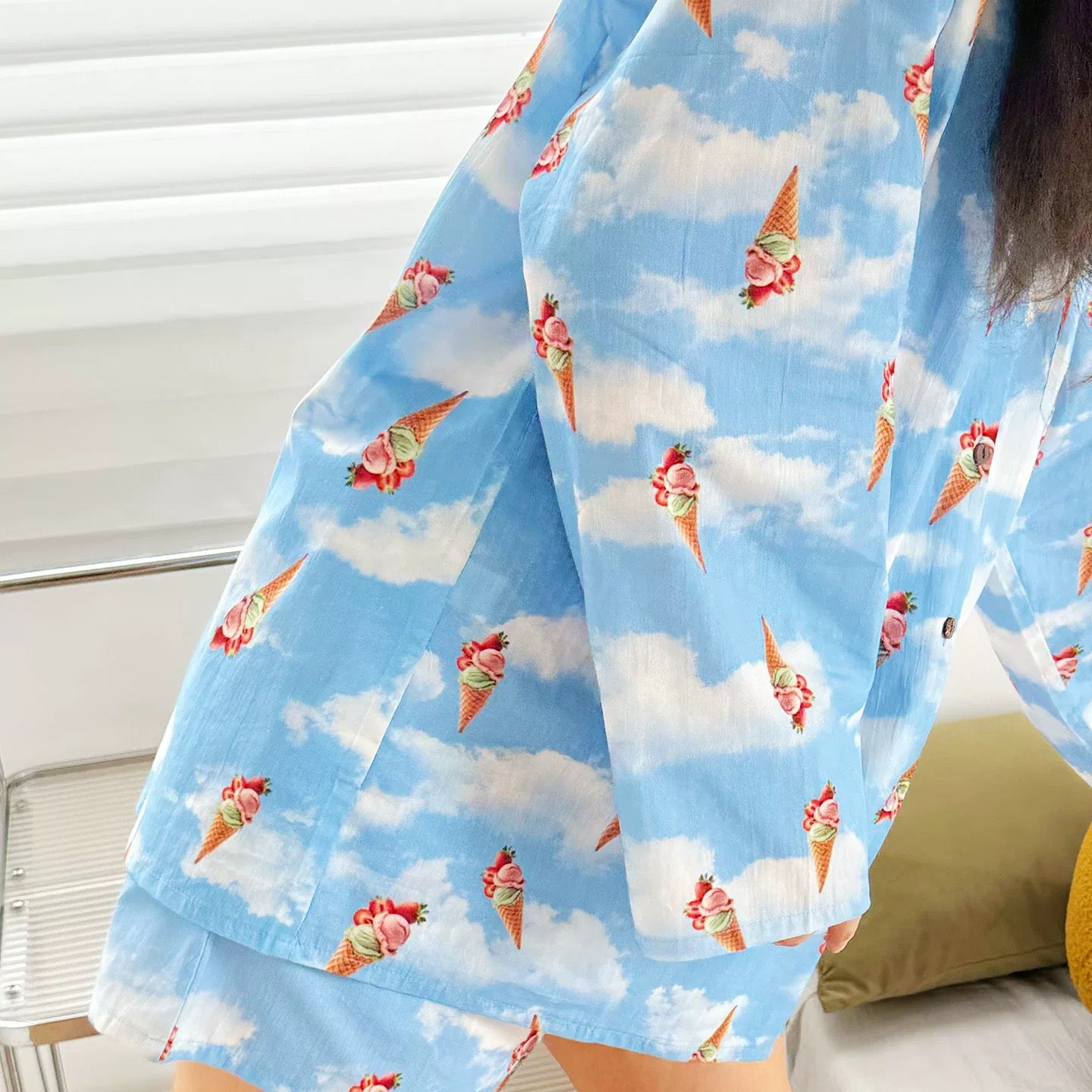 Ice Cream Print Pajama Set – Cute Cotton Loungewear for Women & Teens
