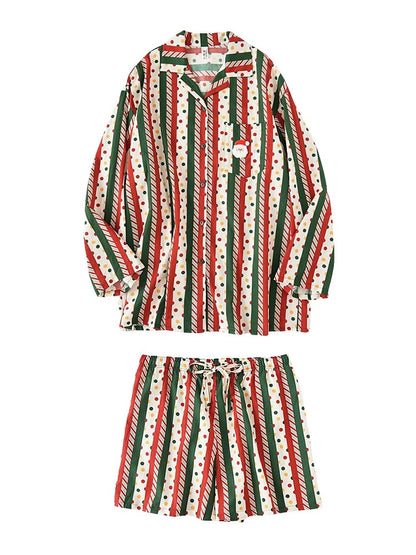 Unsex Christmas Pajama Set – Red Green Striped Santa Print Sleepwear