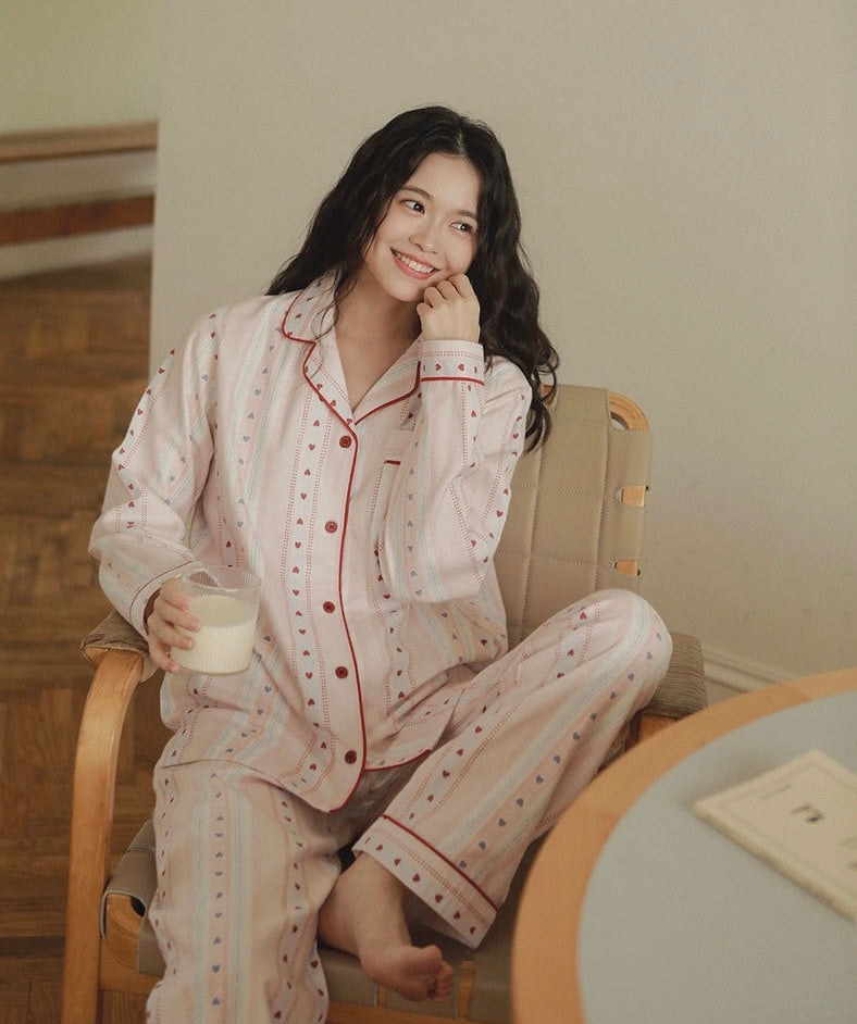 Pink Heart Pajama Set for Women – Cozy Cotton Lounge & Sleepwear