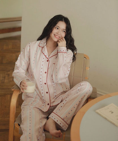 Pink Heart Pajama Set for Women – Cozy Cotton Lounge & Sleepwear