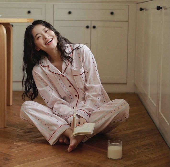 Pink Heart Pajama Set for Women – Cozy Cotton Lounge & Sleepwear