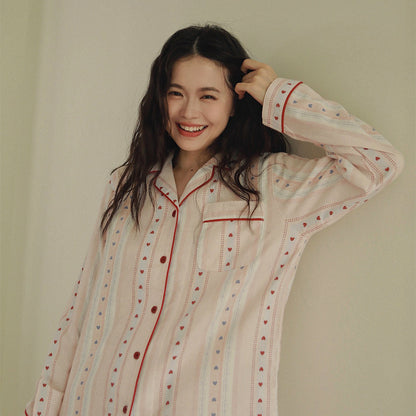 Pink Heart Pajama Set for Women – Cozy Cotton Lounge & Sleepwear