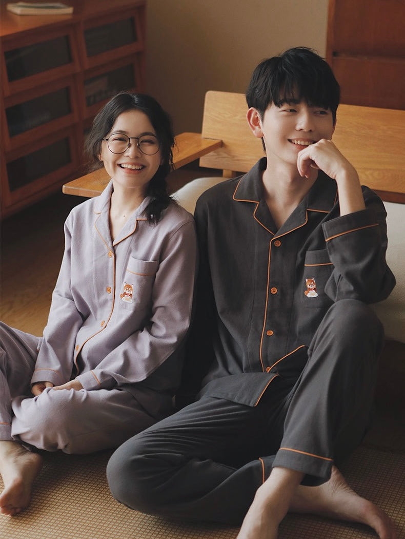 Cozy Winter Cotton Couple Pajamas Set – Soft Brushed Fabric, Warm & Safe