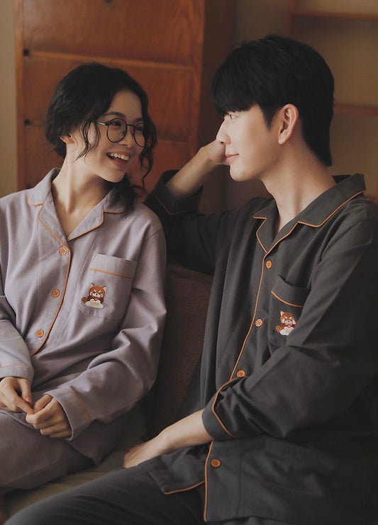 Cozy Winter Cotton Couple Pajamas Set – Soft Brushed Fabric, Warm & Safe