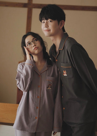 Cozy Winter Cotton Couple Pajamas Set – Soft Brushed Fabric, Warm & Safe