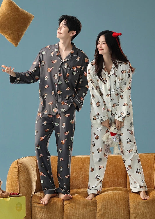 Cartoon Print Cotton Pajamas Set for Couples – Cozy Homewear Loungewear