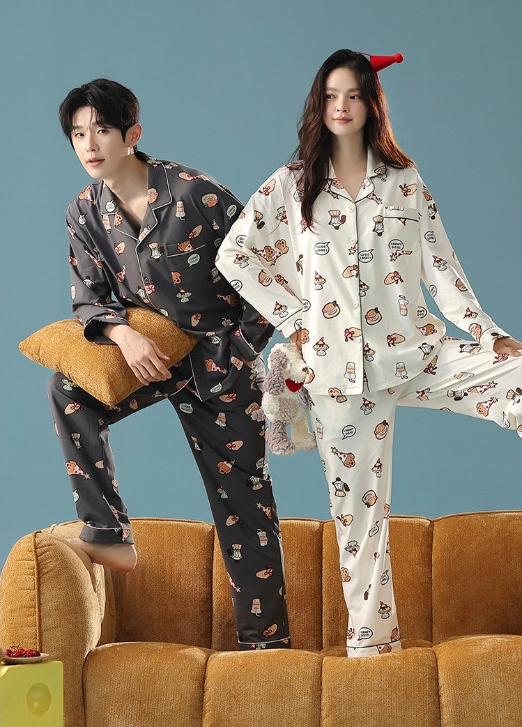 Cartoon Print Cotton Pajamas Set for Couples – Cozy Homewear Loungewear