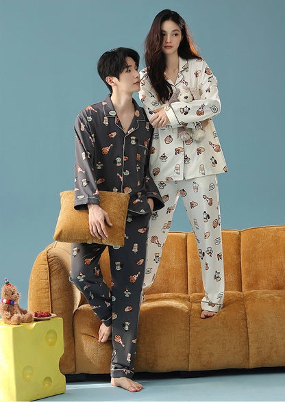 Cartoon Print Cotton Pajamas Set for Couples – Cozy Homewear Loungewear