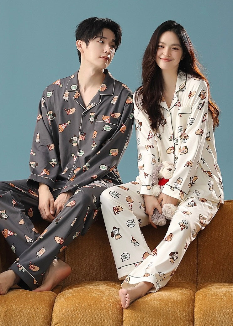 Cartoon Print Cotton Pajamas Set for Couples – Cozy Homewear Loungewear