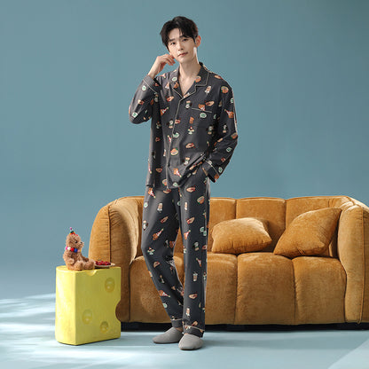 Cartoon Print Cotton Pajamas Set for Couples – Cozy Homewear Loungewear