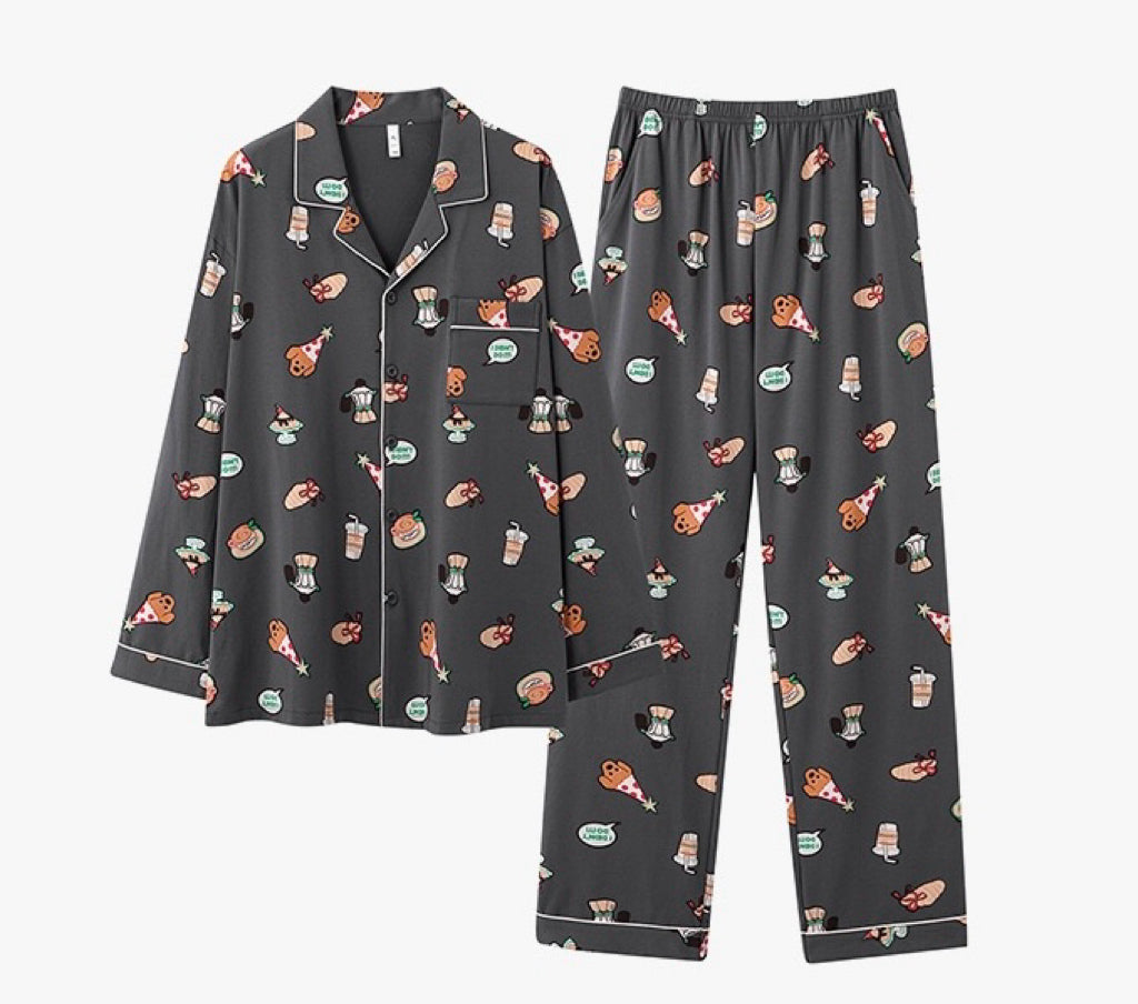 Cartoon Print Cotton Pajamas Set for Couples – Cozy Homewear Loungewear