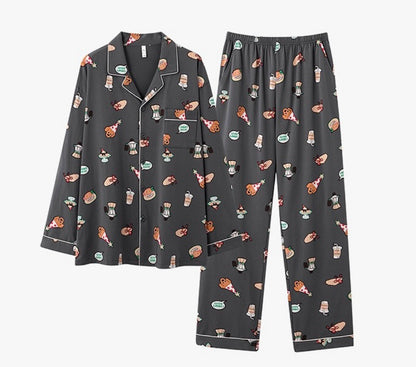 Cartoon Print Cotton Pajamas Set for Couples – Cozy Homewear Loungewear