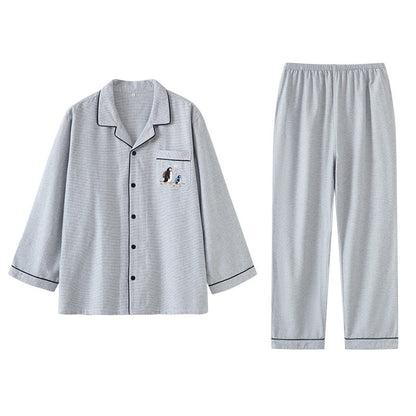 Couple Pajamas Set Winter Cotton | Cozy Penguin Embroidery Sleepwear