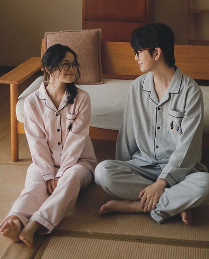 Couple Pajamas Set Winter Cotton | Cozy Penguin Embroidery Sleepwear