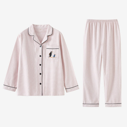 Couple Pajamas Set Winter Cotton | Cozy Penguin Embroidery Sleepwear