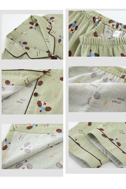 Couple Pajamas Set – Cotton Blue Hat Dog Print Loungewear | Cozy Fall Winter Sleepwear