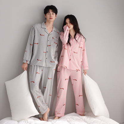 Couple Plaid Pajama Set – Cozy Cotton Sleepwear with Sausage Dog Print