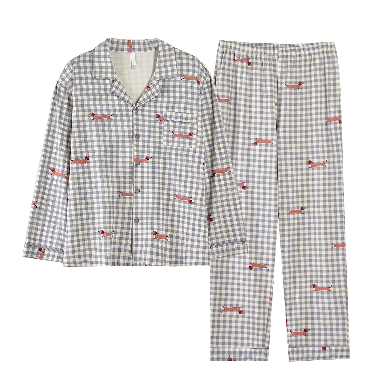 Couple Plaid Pajama Set – Cozy Cotton Sleepwear with Sausage Dog Print