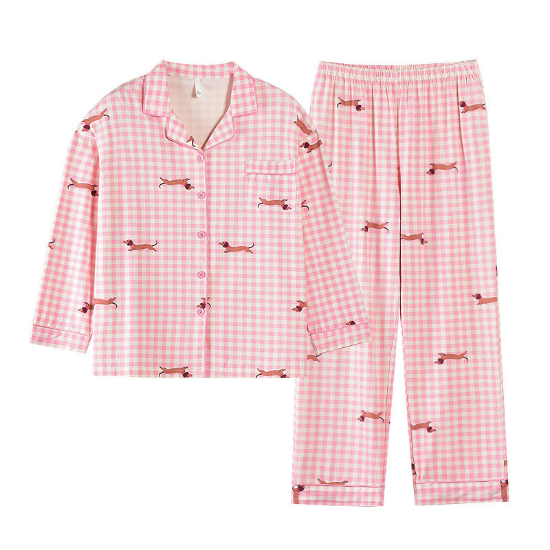 Couple Plaid Pajama Set – Cozy Cotton Sleepwear with Sausage Dog Print