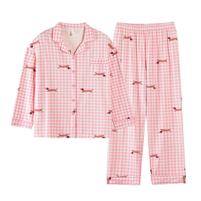 Couple Plaid Pajama Set – Cozy Cotton Sleepwear with Sausage Dog Print