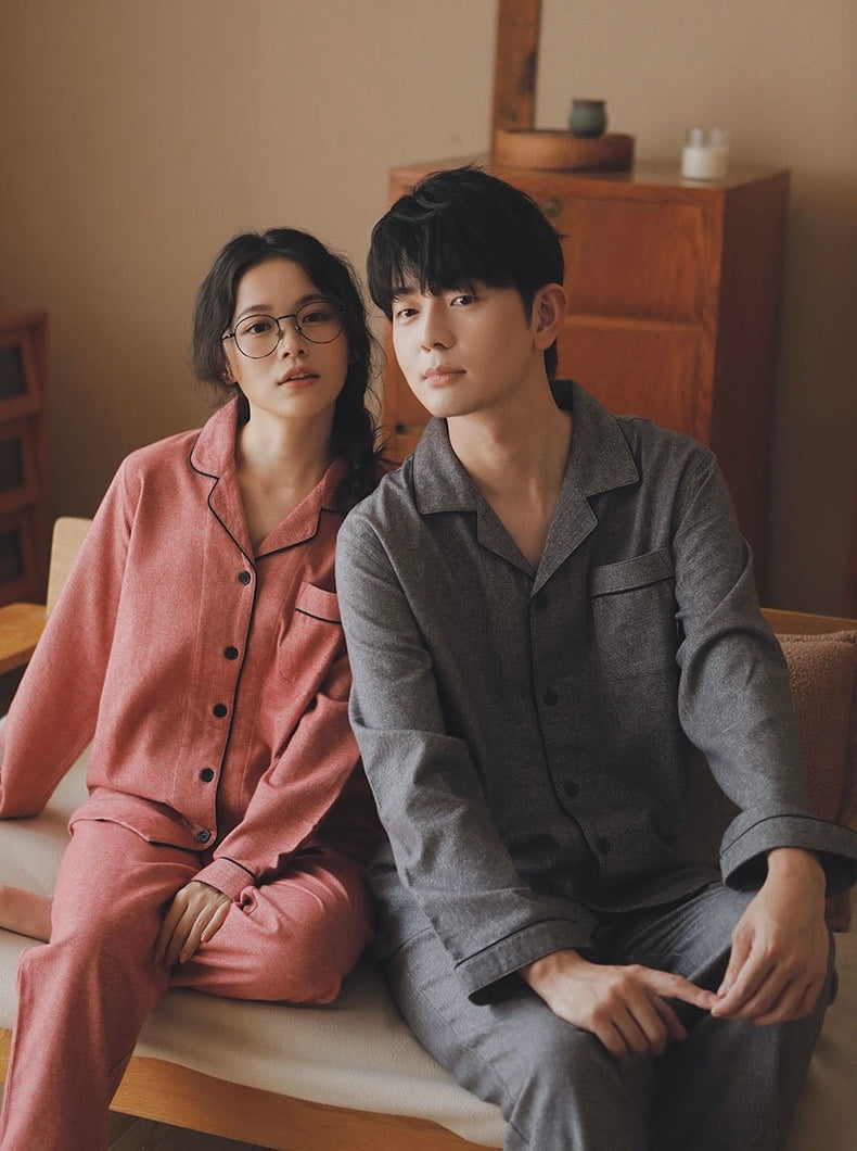Brushed Cotton Couple Pajama Set – Cozy Matching His & Hers Winter Loungewear