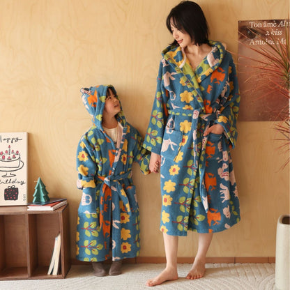 Matching Parent-Child Cotton Bathrobe | Cozy Hooded Family Robes