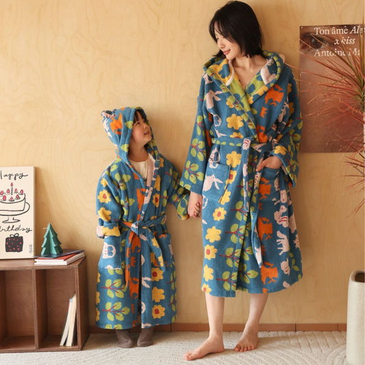 Matching Parent-Child Cotton Bathrobe | Cozy Hooded Family Robes