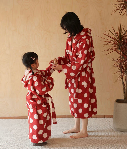 Matching Red Polka Dot Family Bathrobes – Soft Cotton Hooded Robe Set