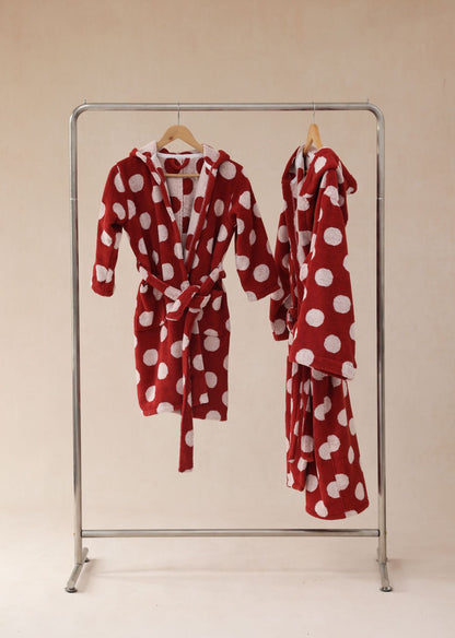 Matching Red Polka Dot Family Bathrobes – Soft Cotton Hooded Robe Set