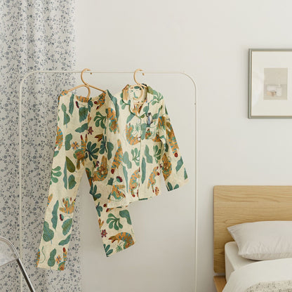 Forest Wilderness Print Pajama Set, 100% Cotton Sleepwear, Comfortable and Cozy Lounging