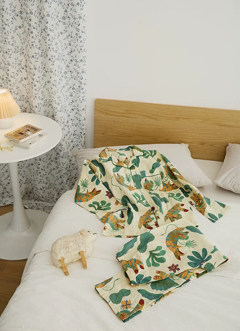 Forest Wilderness Print Pajama Set, 100% Cotton Sleepwear, Comfortable and Cozy Lounging