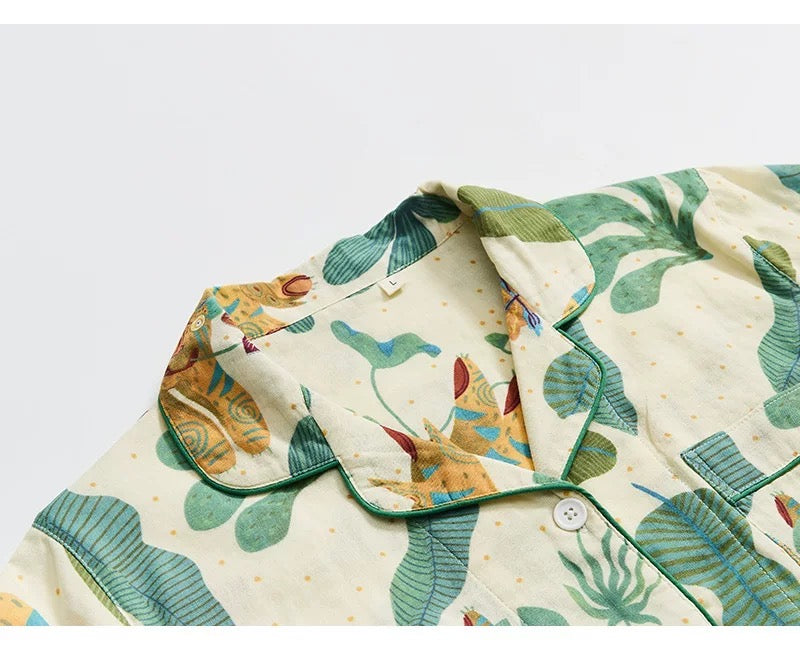 Forest Wilderness Print Pajama Set, 100% Cotton Sleepwear, Comfortable and Cozy Lounging