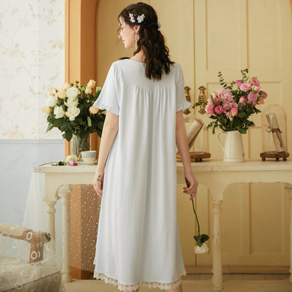 Vintage blue night gown, Elegant Lace Deco dress, Cozy cotton Nightie, Vintage nightie