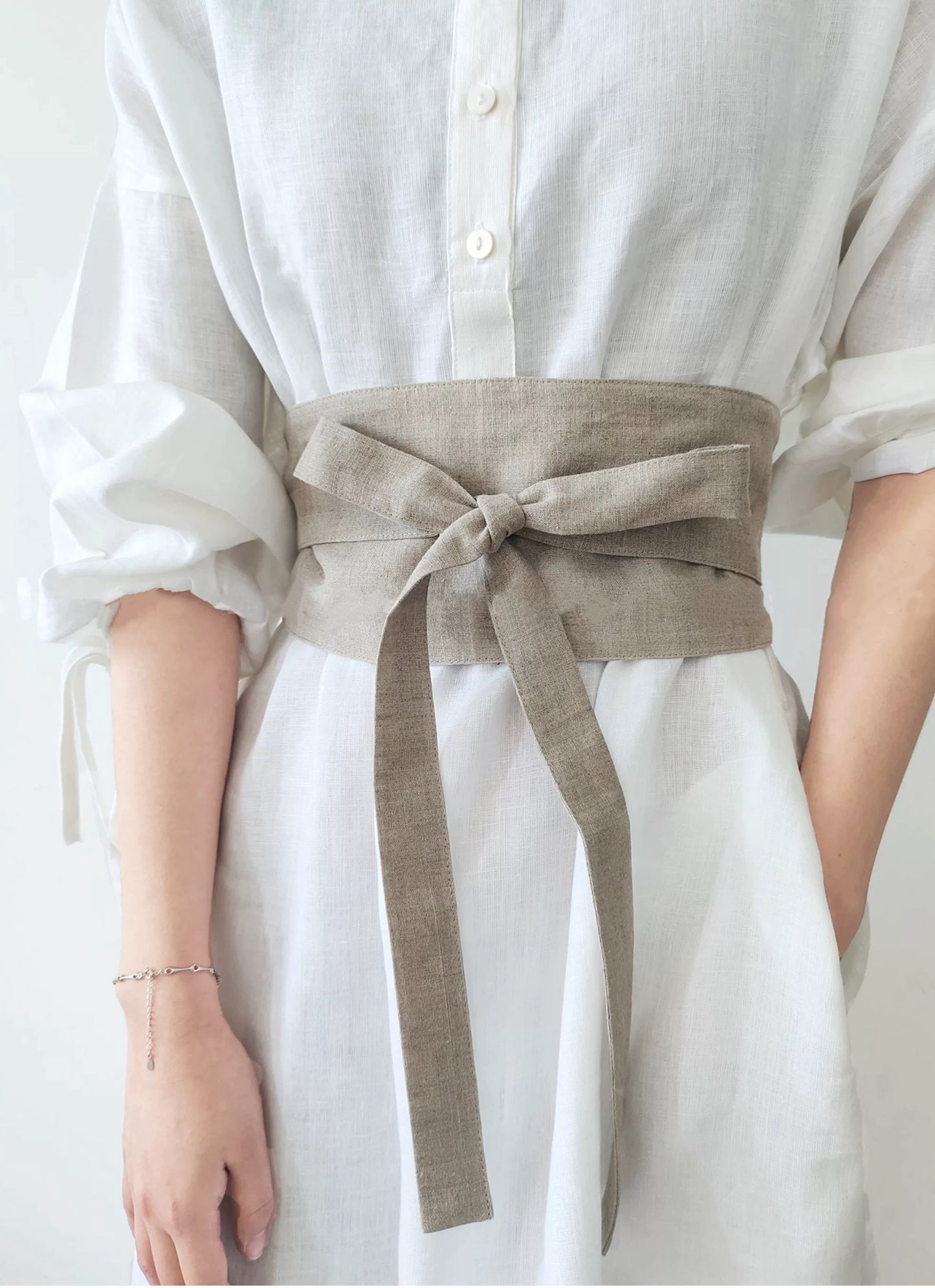 Linen obi tie waist belt for dresses and layered outfits - view 9